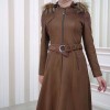 HOODED ZIPPERED HIJAB TOPCOAT 1332 Kahverengi