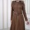 Long Suede Coat with Removable Fur Hood and Belt 1332 - brown