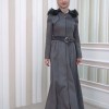 HOODED ZIPPERED HIJAB TOPCOAT 1332 Koyu gri