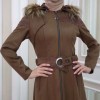 HOODED ZIPPERED HIJAB TOPCOAT 1332 Kahverengi