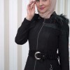 HOODED ZIPPERED HIJAB TOPCOAT 1332 Siyah