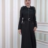 HOODED ZIPPERED HIJAB TOPCOAT 1332 Siyah