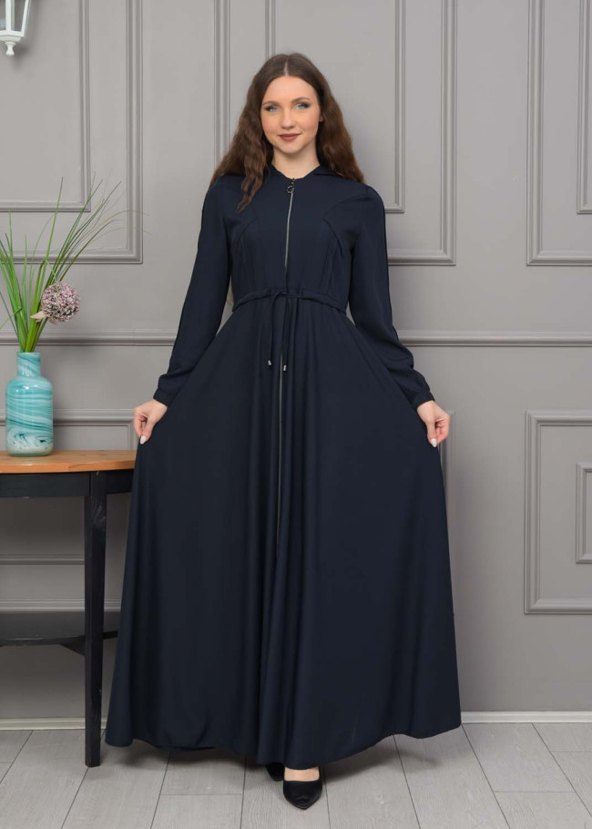 Women's Hooded Abaya with Detachable Belt 694 - deep blue