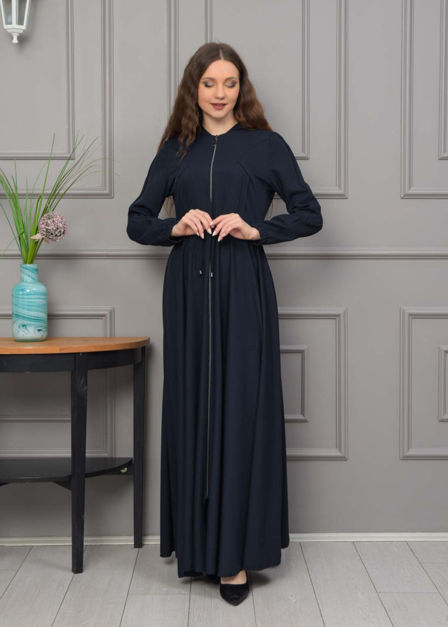 Women's Hooded Abaya with Detachable Belt 694 - deep blue