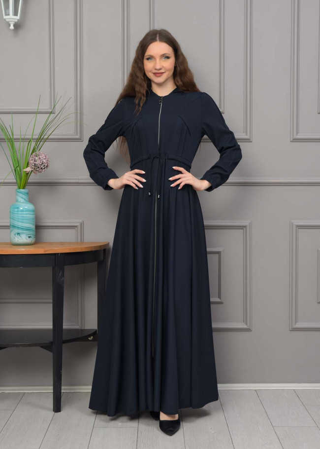 Women's Hooded Abaya with Detachable Belt 694 - deep blue