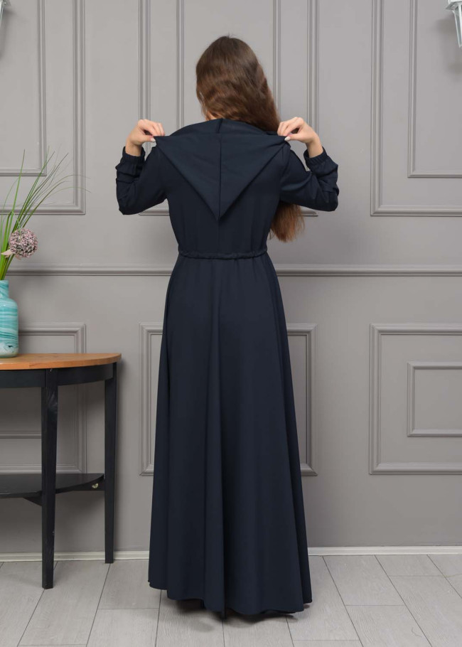 Women's Hooded Abaya with Detachable Belt 694 - deep blue