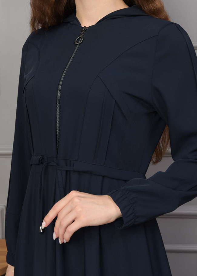 Women's Hooded Abaya with Detachable Belt 694 - deep blue