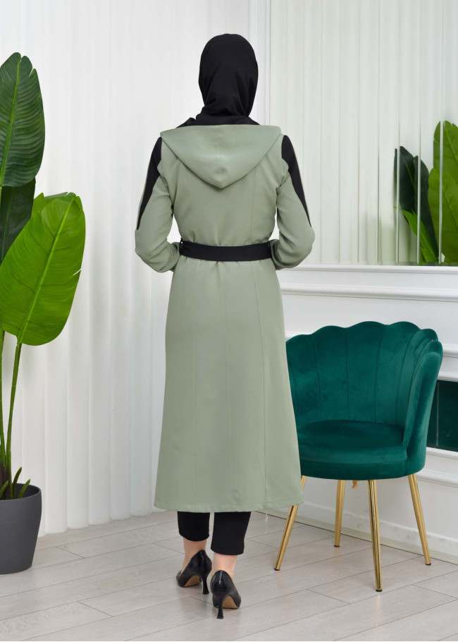 HOODED SHORT TRENCH COAT WITH BELT - CODE : 1210 Mint