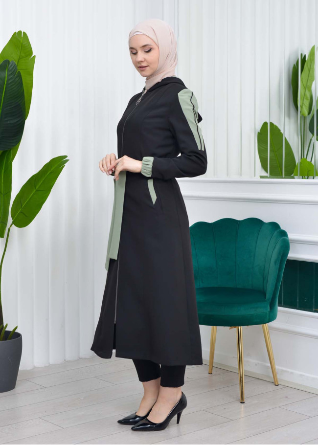 HOODED SHORT TRENCH COAT WITH BELT - CODE : 1210 Fıstık