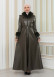 HOODED FUR SLEEVE BELT LEATHER COAT 1349 Haki