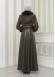 HOODED FUR SLEEVE BELT LEATHER COAT 1349 Haki