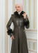 HOODED FUR SLEEVE BELT LEATHER COAT 1349 Haki