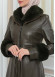 HOODED FUR SLEEVE BELT LEATHER COAT 1349 Haki