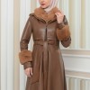 مانطو جلد نسائي شتوي مع كبشون فرو 1349 taba