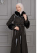 BELTED CACHET TOPCOAT WITH HOOD AND SLEEVE FUR DETAILS 1355 Siyah