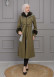 BELTED CACHET TOPCOAT WITH HOOD AND SLEEVE FUR DETAILS 1355 Haki