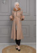 BELTED CACHET TOPCOAT WITH HOOD AND SLEEVE FUR DETAILS 1355 Bej
