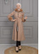 BELTED CACHET TOPCOAT WITH HOOD AND SLEEVE FUR DETAILS 1355 Bej