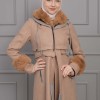 ترانشكوت نسائي جوخ شتوي مع كبيشون فرو قابلة للإزالة 1355 Bej