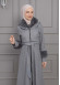 BELTED CACHET TOPCOAT WITH HOOD AND SLEEVE FUR DETAILS 1355 Gri