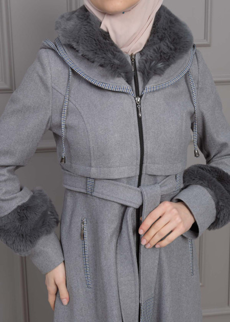 shishi　　WRAP HOODED COAT ウールカシミヤ　サイズ4 W/TOP MOSSA OVERSIZED JACKET WITH WITH BLANKET STITCH DESIGN