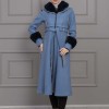 BELTED CACHET TOPCOAT WITH HOOD AND SLEEVE FUR DETAILS 1355 Mavi