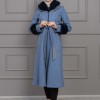 BELTED CACHET TOPCOAT WITH HOOD AND SLEEVE FUR DETAILS 1355 Mavi