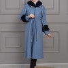 BELTED CACHET TOPCOAT WITH HOOD AND SLEEVE FUR DETAILS 1355 Mavi