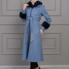 BELTED CACHET TOPCOAT WITH HOOD AND SLEEVE FUR DETAILS 1355 Mavi