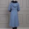 BELTED CACHET TOPCOAT WITH HOOD AND SLEEVE FUR DETAILS 1355 Mavi