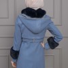 BELTED CACHET TOPCOAT WITH HOOD AND SLEEVE FUR DETAILS 1355 Mavi