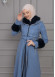 BELTED CACHET TOPCOAT WITH HOOD AND SLEEVE FUR DETAILS 1355 Mavi