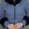BELTED CACHET TOPCOAT WITH HOOD AND SLEEVE FUR DETAILS 1355 Mavi