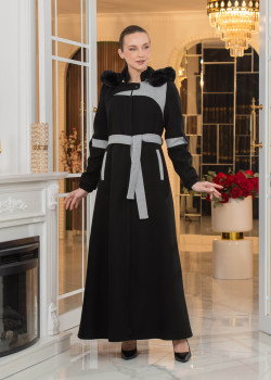 مانطو جوخ كشمير مع بطانة فرو وكبيشون قابل للإزالة - الكود 1374 - اسود