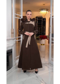 مانطو جوخ كشمير مع بطانة فرو وكبيشون قابل للإزالة - الكود 1374 - بني