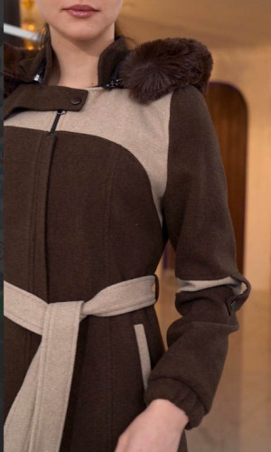 مانطو جوخ كشمير مع بطانة فرو وكبيشون قابل للإزالة - الكود 1374 - بني