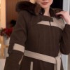 Cashmere Wool Coat with Fur Lining and Removable Hood - Code 1374 - brown