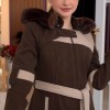 Cashmere Wool Coat with Fur Lining and Removable Hood - Code 1374 - brown