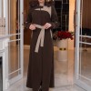 Cashmere Wool Coat with Fur Lining and Removable Hood - Code 1374 - brown