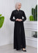 Belted Zippered Striped Hijab Abaya 636 Siyah