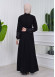 Belted Zippered Striped Hijab Abaya 636 Siyah