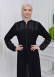 Belted Zippered Striped Hijab Abaya 636 Siyah