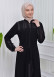 Belted Zippered Striped Hijab Abaya 636 Siyah