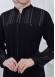 Belted Zippered Striped Hijab Abaya 636 Siyah