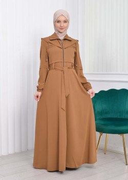 مانطو برادا ياقة سبعة مع حزام 1205 - ترابي