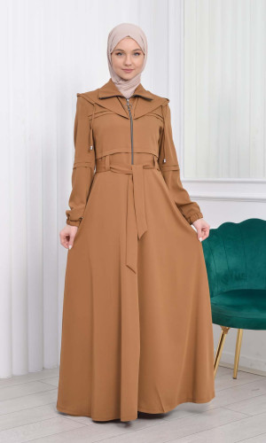 مانطو برادا ياقة سبعة مع حزام 1205 - ترابي