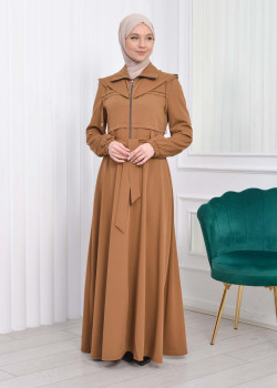 مانطو برادا ياقة سبعة مع حزام 1205 - ترابي