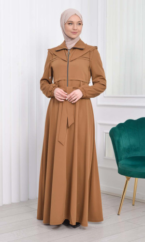 مانطو برادا ياقة سبعة مع حزام 1205 - ترابي