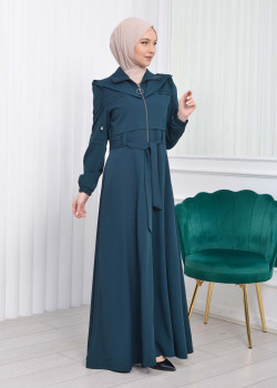 مانطو برادا ياقة سبعة مع حزام 1205 - زيتي