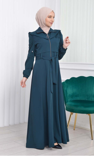 Muslim Hijab Wear womens Manto with a belt 1205 - Khaki